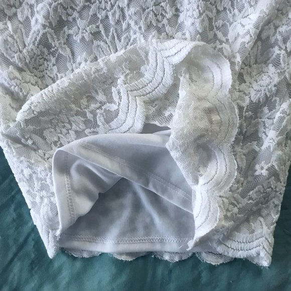 White Ivory Floral Embroidered Lace Double Layered Sheer Long Sleeve Top - Picture 10 of 16